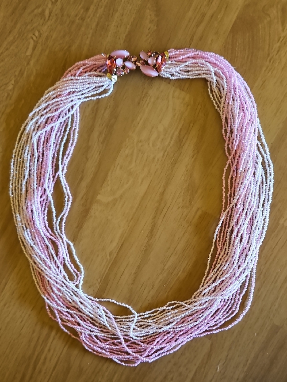 Vintage 1960's Pink Torsade Glass & Jeweled Necklace Gorgeous Clasp for Earrings - Picture 6 of 7